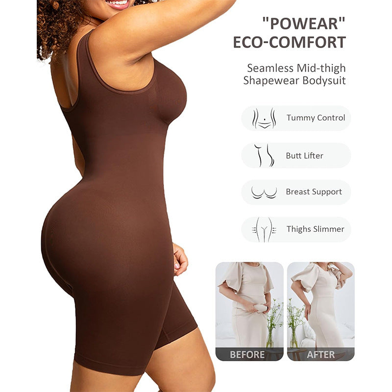 Sömlös jumpsuit med höftlyft och figurformande korsett som plattar till magen